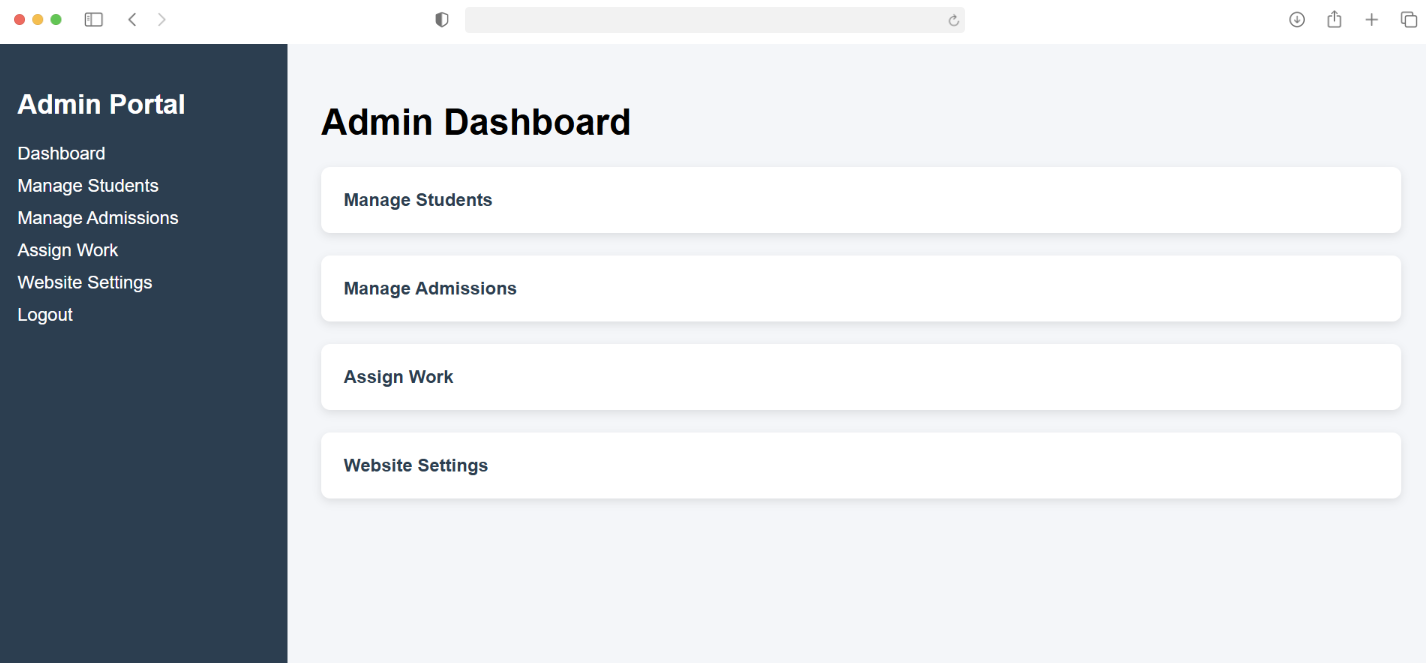 Admin dashboard of the institutional management and learning platform